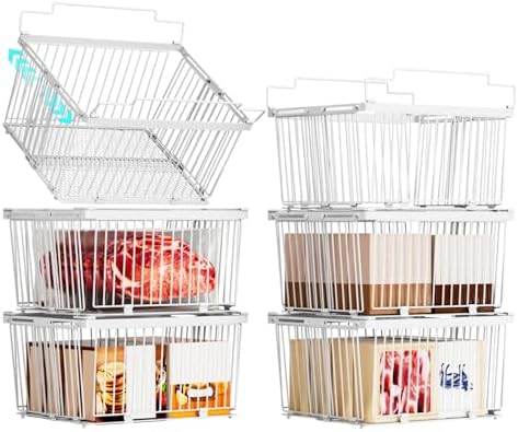 Large Freezer Organizer Bins for 5 to 9 Cu.Ft,6Pack , Leak-Proof Bottom by ANJUBAN