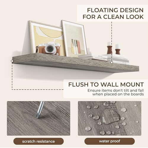 RICHFOCUS Long Floating Shelves for Wall 1Pack, Grey, 48" Lx8 D - Image 5