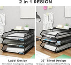 Natwind 3-Tier Stackable Metal Mesh Paper Organizer with Sliding Tray,Black - Image 3