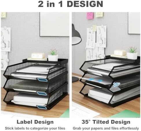 Natwind 3-Tier Stackable Metal Mesh Paper Organizer with Sliding Tray,Black - Image 3