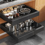 Seinloes 2Pack Expandable Pull Out Cabinet Organizer 21"Deep with Raising Pad for Framed Cabinets, Upgrade 3 Slide Rails Slide Out Drawers, Roll Out Shelves Adhesive,Adjustable Width 12.05"-20.4"Black by Seinloes