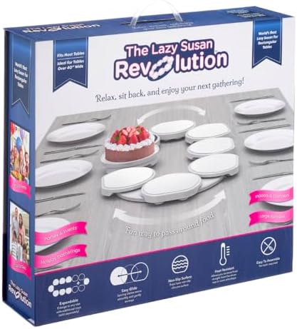 White- The Lazy Susan Revolution - The First Patented Lazy Susan Turntable Expandable for Rectangular & Oblong Tables - Kitchen & Dining Tables - Great Gift! Parties & Gatherings by TheLazySusanRevolution