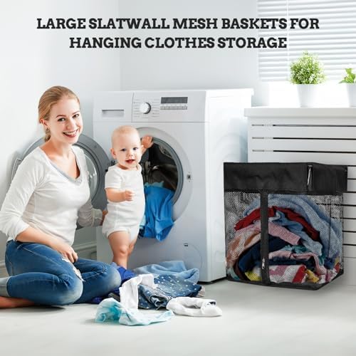 Large Mesh Slatwall Baskets 2 Sets, 16x16x12 Inch Slat Wall Mesh Baskets with 4 Hooks, 48L Mounted Hanging Slatwall Basket for Shop Garage Gym Toy Display Storage Panel Accessories - Image 6