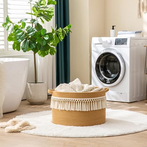 KAKAMAY Large Blanket Basket with Handles, Storage Basket for Living Room - Image 4