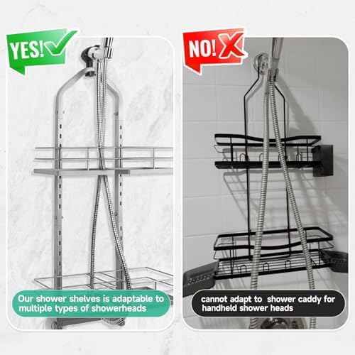 Shower Caddy Hanging for Handheld Showerheads Adjustable Hagging Shower Caddy, Stainless Steel Hose Hanging Shower Organizer 4 Levels Height Shower Rack (Sliver) - Image 6