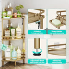 HapiRm Standing Corner Shower Caddy - 3 Tier Shower Organizer Corner with Soap Holder and 4 Hooks, Rustproof Bathroom Storage Shelves with Adhesives, Gold - Image 2