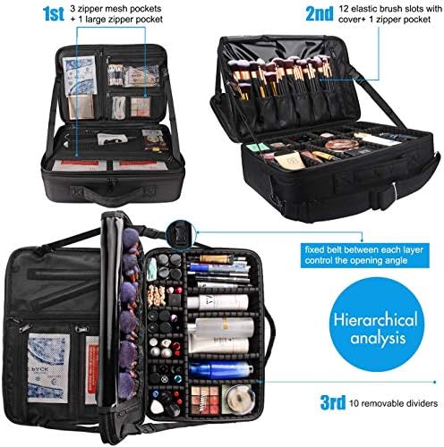 MONSTINA Large Makeup Case, 3 Layers Makeup Bag Cosmetic Organizer Brush Bag Barber Train Case Makeup Artist Box for Hair Curler Hair Straightener Brush Set and Cosmetics - Image 4