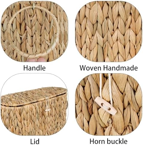 efluky Toilet Paper Storage Basket, Water Hyacinth Slim Toilet Paper Holder with Lid- Holds Up to 9 Mega Rolls, Home Bathroom Decor Organizer - Image 5
