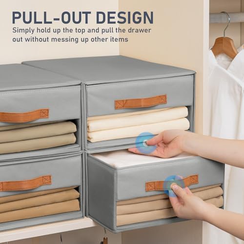 DIMJ Closet Organizers and Storage - Fabric Bins with Drawers for Closet Foldable Clothes Organizers with Clear Window, Stackable Storage Drawers Units for Bedroom, Living Room, 4-Pack, Grey - Image 5