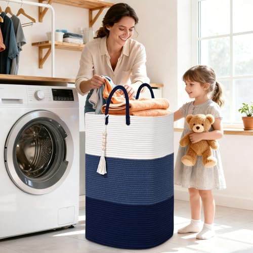 Woven Laundry Basket for Clothes,100 L Large Rectangle Laundry Hampers with Beads Tassel, Nursery Storage Basket for Toys, Tall Dirty Clothes Hamper for Bedroom Aesthetic, Laundry Room Organization - Image 2