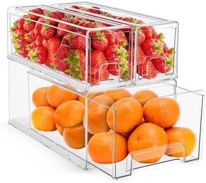 Sorbus Fridge Drawers - Clear Stackable Pull Out Refrigerator Organizer Bins - Food Storage Containers for Kitchen, Freezer, Vanity & Fridge (3 Pack | 1 Large, 2 Small Stackable Drawer Bins) by Sorbus