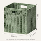 UBBCARE 3 Pack Wicker Basket, 11L×11H×10.5W inch Woven Paper Rope Storage Baskets for Shelves, Foldable Cube Storage bin with Handle, Storage Basket for Organizing & Decor, Green - Image 2