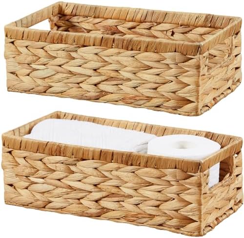 Vagusicc Water Hyacinth Wicker Storage Basket With Handles, Toilet Paper Basket for Tank Top, Small Baskets for Organizing Shelves, 2-Pack by Vagusicc