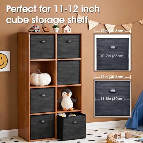 homyfort Faux Wood Grain Cube Storage Organizer Bins, 12x12 Inch Storage Cubes, Closet Cloth Baskets Box for Shelves, Set of 6 - Image 4