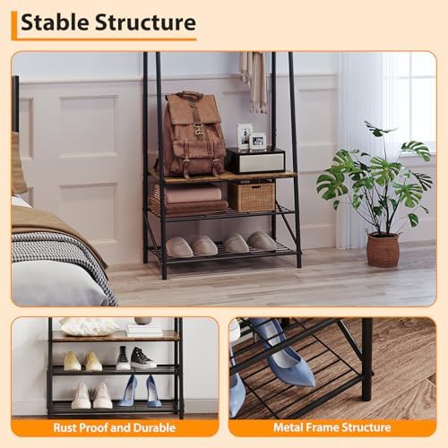 Jojoka 4-in-1 Entryway Coat Rack Hall Tree with Bench & Shoe Rack, Freestanding Storage for Hooks, 3-Tier Shoe Cabinet, Hanging Rod for Hallway, Front Door, Mudroom - Image 6