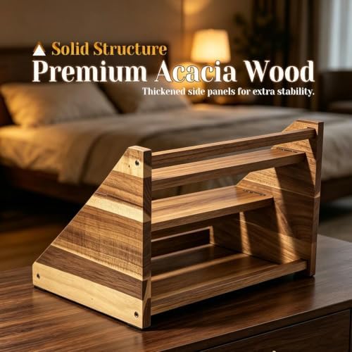 Acacia Wood 4 Tier Slanted Cologne Stand for Men, Wooden Fragrance Display Rack for Dresser Counter Bathroom Vanity - Image 5