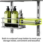 Orimade Shower Caddy Adjustable Height 4 Tier Silver,Bathroom Hanging Over the Door Organizer Shelf Rustproof with 4 Hooks,Shower Basket with Soap Holder and Suction Cup - Image 4