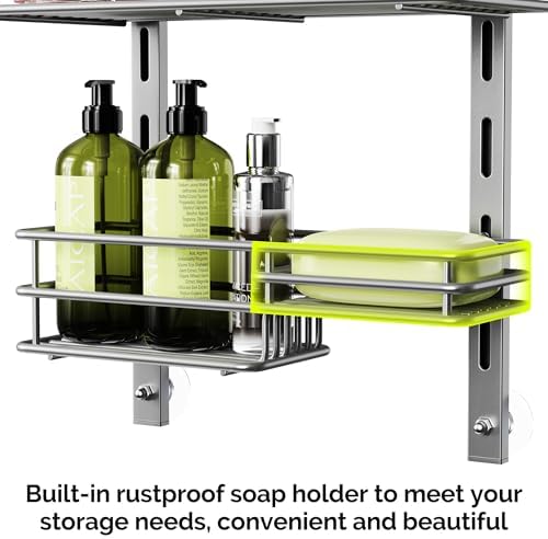 Orimade Shower Caddy Adjustable Height 4 Tier Silver,Bathroom Hanging Over the Door Organizer Shelf Rustproof with 4 Hooks,Shower Basket with Soap Holder and Suction Cup - Image 4