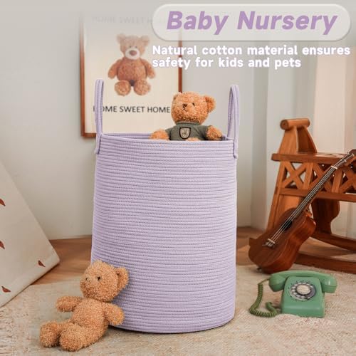 JMvicyroam 100L Cotton Rope Laundry Basket Hamper, Purple - Image 2