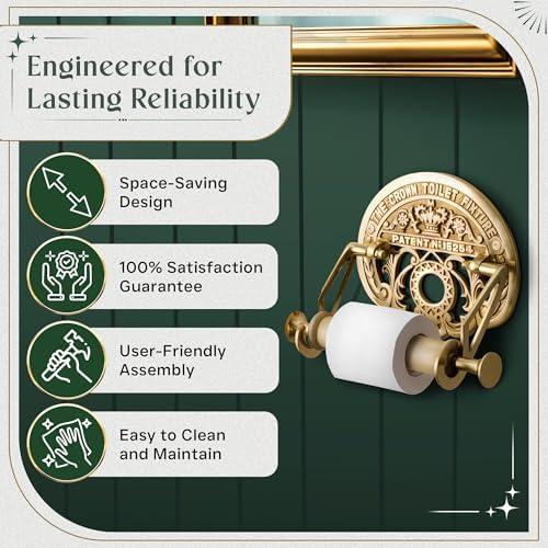 Bright Brass Wall Mount Toilet Paper Holder 7.25" Wide Vintage Crown Style Solid Brass Easy Install Toilet Tissue Paper Holders with Wooden Roll for Bathroom | Renovators Supply Manufacturing - Image 4