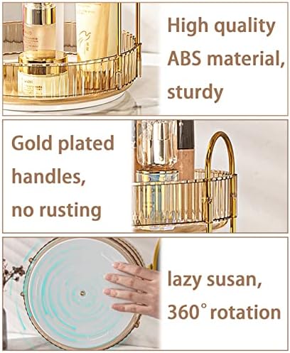 shuang qing Rotating Makeup Organizer for Vanity, High-Capacity Skincare Clear Make Up Storage Perfume Organizers Cosmetic Dresser Organizer Countertop 360 Spinning (Gold, 3 Tier) - Image 2