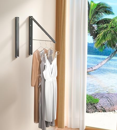 Dr.DJ Clothes Drying Rack with Rod, Wall-Mounted Retractable & Foldable Clothes Hanger for Laundry Room Organization and Storage, Metal Clothes Hanger Rack for Dorm, Closet, Balcony 2Rack, 1Rod Black - Image 6