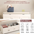 HOMEFORT 41.3" Shoe Bench with Lift Top Storage, Entryway Bench with Cushioned Seat, Wooden End of Bed Bench, Shoe Cabinet Bench with Hidden Storage Space, for Bedroom, Hallway,White - Image 5