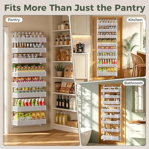 POKIPO 8-Tier Over the Door Pantry Organizer, 2 IN 1 Wall Mount or Hanging Spice Rack with Adjustable Raised Basket, Heavy Duty Back of Door Storage for Kitchen Bathroom Laundry Room - Image 7