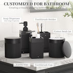 6-Piece Black Bathroom Set - Sleek Resin Organizer with Soap Dispenser, Toothbrush Holder, Vanity Tray, Tumbler & Apothecary Jars for Small Spaces - Image 2