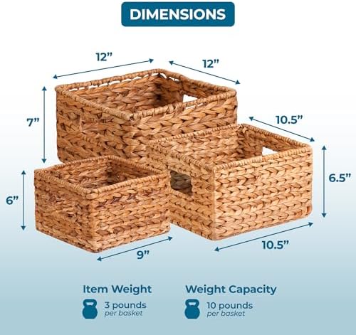 Honey-Can-Do Banana Leaf Storage Baskets, Water Hyacinth Woven Basket, Decorative Baskets-Shelves, Basket-Gifts, Closet, Pantry & Home Organization, Set of 3, Multi-Size, 9" Lx9" Wx6" H (Pack of 3) - Image 6