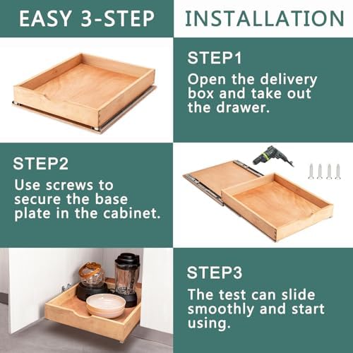 Pull Out Drawers for Kitchen Cabinets, Fully Assembled Wood Cabinet Pull Out Drawer, Pull Out Cabinet Organizer, Fast and Easy DIY Installation, 23”W x 21”D - Image 5
