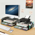 AUPSEN 2 Tier Computer Monitor Stands with Drawer and 2 Pencil Holder, Metal Monitor Stand Monitor riser, Computer Desk Organizer and Accessories for Laptop, Computer, Printer, Office Supplies(Black) - Image 5