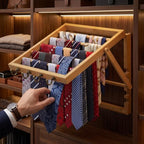 Wooden Tie Rack Wall Mounted - Scarf Organizer Holds 50 Ties with 4 Belt Hooks, Easy Installation, Design for Men and Women Closet - Image 7