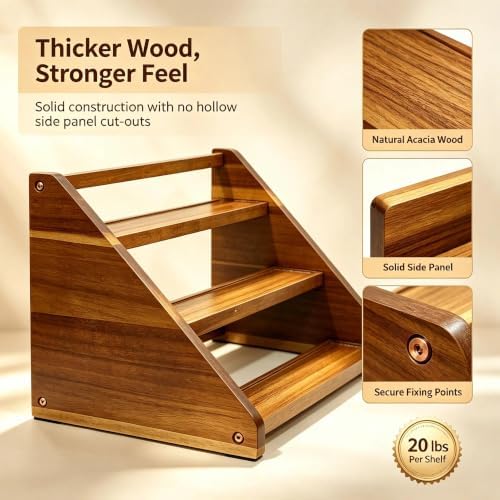 Acacia Wooden Spice Rack for Countertop - 3 Tiered Spice Rack Organizer for Cabinet - Kitchen Spices Organizers Holds 21 Jars - Spices Shelf for Kitchen Storage Pantry Seasoning Organizer - Image 3