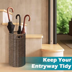 Rattan Umbrella Holder 21"H X 10"D, Handmade Wicker Umbrella Stand Indoor with Dip Tray, Sturdy Umbrella Holders for Entryway, Umbrella Bucket Fits Mudroom,Walking Canes,Home,Office (Brown) - Image 2