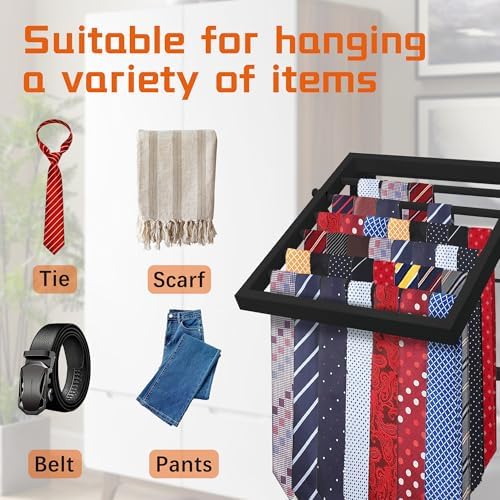 Tie Rack Wall Mounted, Adjustable Angle Tie Organizer for 60 Ties & Scarves - Image 2