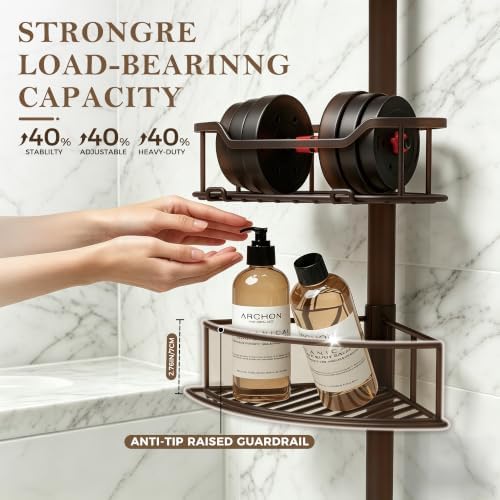 Corner Shower Caddy Tension Pole, Bathroom Organizer for Renters - Image 6