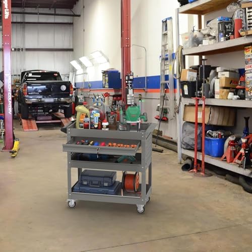 3 Tray Rolling Tool Cart with Drawers, 400 LBS Capacity Mechanic Tool Cart on Wheels, Heavy Duty Utility Cart with Pegboard, Metal Work Cart for Garage and Repair Shop, Grey - Image 2