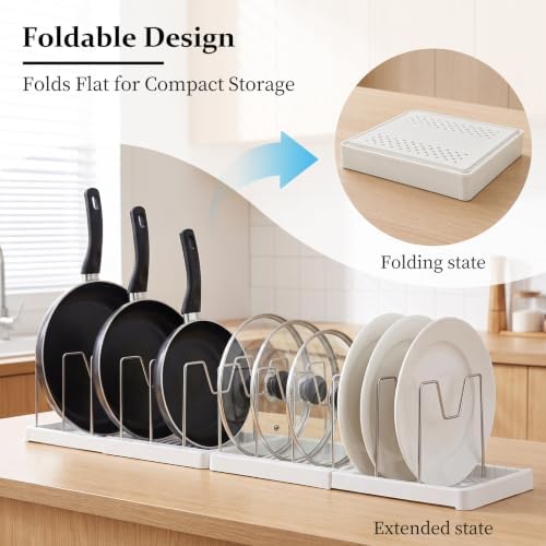 2 Pack Expandable Pots and Pans Organizer Under Cabinet, Foldable Kitchen Cabinet Organizer with 12 Adjustable Dividers, 31" Cookware Rack for Pots, Pans, Pot Lids, Cutting Boards & Bakeware - Image 5