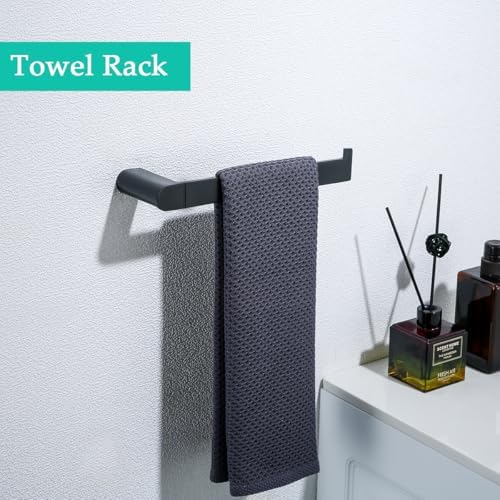5-Pieces Matte Black Bathroom Accessories Set, Stainless Steel Bathroom Hardware Set, 23.6 Inch Bath Towel Bar Set, Towel Hooks,Towel Racks for Bathroom Wall Mounted,SE96026S-5MB - Image 3