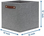 Temary 12x12 Storage Cube Bins 4 Pack Fabric Storage Cubes Storage Bins with Leather Handles, Storage Baskets Foldable Cube Organizers Bins for Home (Grey) - Image 2