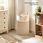 Nunsino Laundry Hamper 75L,Large Laundry Basket for Clothes,Decorative Storage Basket for Blankets,Cotton Rope Woven basket for bedroom,Brown White - Image 2