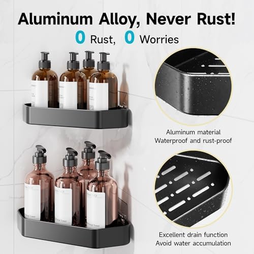 Veken Aluminum Corner Shower Caddy 4-Pack, Never Rust&Large Capacity, Black - Image 2