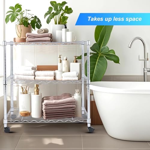 Whitmor 3 Tier Storage Shelves, Heavy Duty with Wheels, 200 lbs Capacity per Shelf, Max 600 lbs Total, Adjustable Shelving Unit for Garage, Kitchen, Bathroom, 24" L x 14" W x 30.5" H, Chrome - Image 5