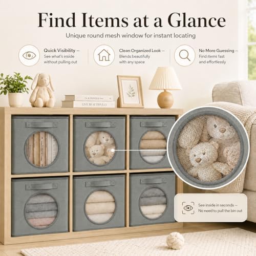Storage Cubes with Mesh Window, 13'' Cube Storage Bin, Dark Gray, 4 Pack - Image 4
