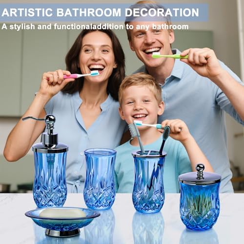 Blue Bathroom Accessories, Round Thick Glass & Metal Pump - Image 2