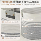 Laundry Hamper with Handles, 72L Rope Laundry Basket, Grey & White - Image 3