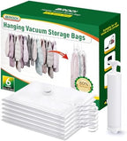 Hanging Vacuum Storage Bags For Clothes With Hand Pump,Coat Storage Bag Hanging,Vacuum Bags For Clothes,Space Saver Vacuum Storage Bags,Garment, Clothing, Dress, Suit, Long Coat, Jacket(Long 6 Pack） by BRODI