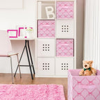 Geelin 6 Pcs Pink Bow Cube Storage Bins 11 Inch Storage Basket with Handle - Image 5
