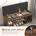 Apicizon 39 Inches Storage Bench with Padded Cushion, Shoe Bench with Storage Space, Upholstered Entryway Bench for Living Room, 2-Tier Shoe Rack Organizer, Brown - Image 4